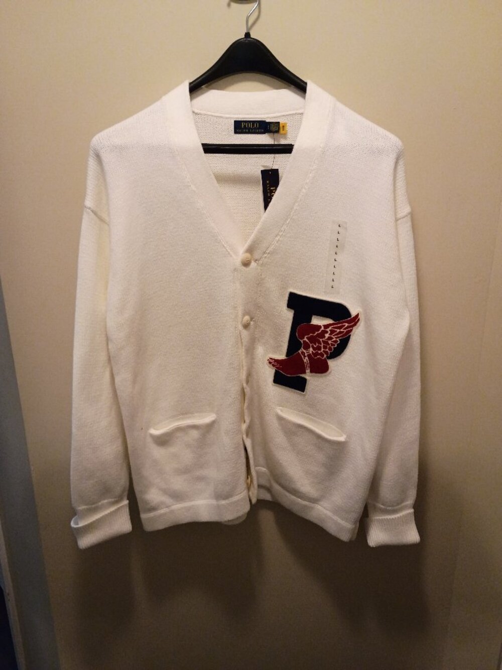 NWT Ralph Lauren Polo Cream P Wing Cardigan LARGE